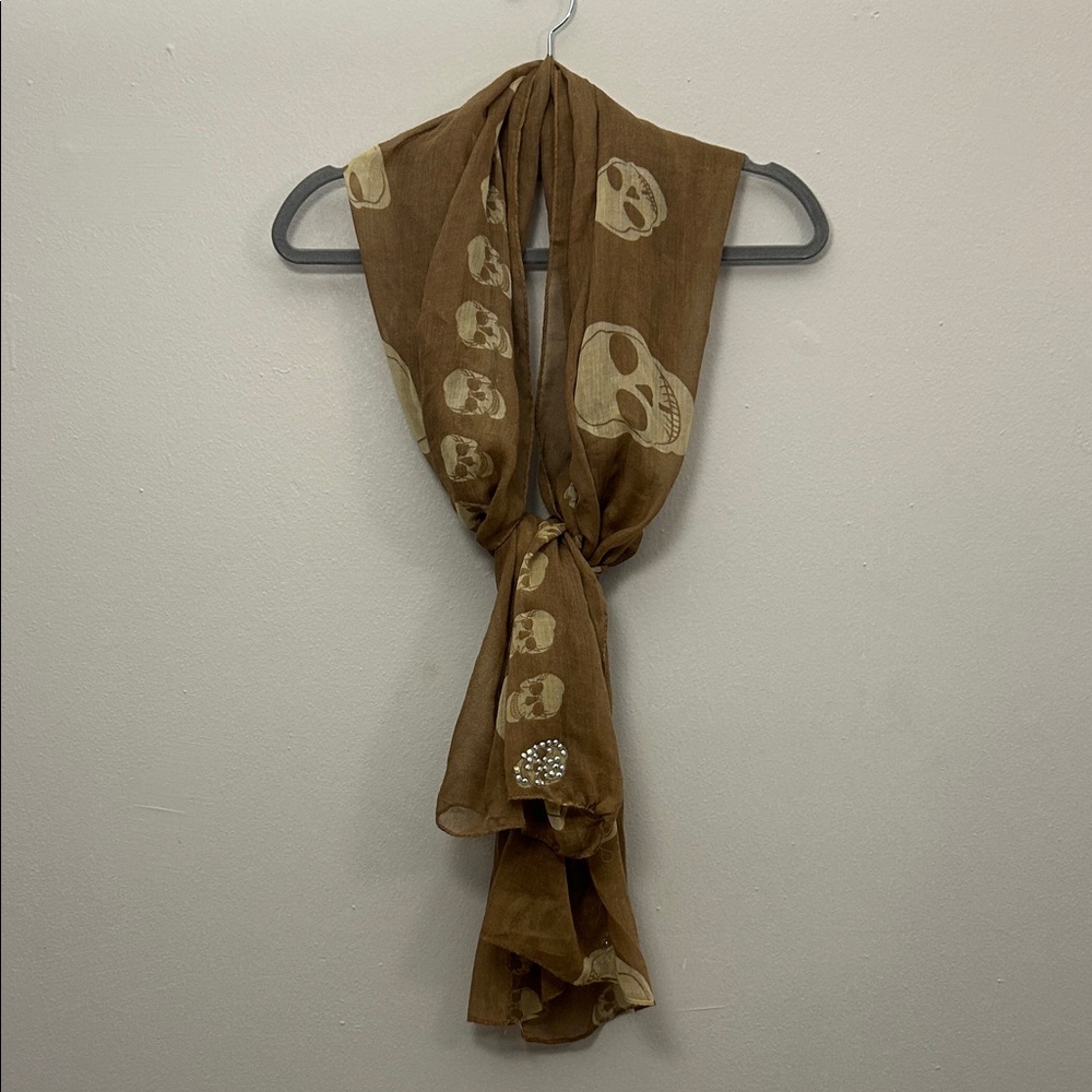 Skull Print Scarf with rhinestones